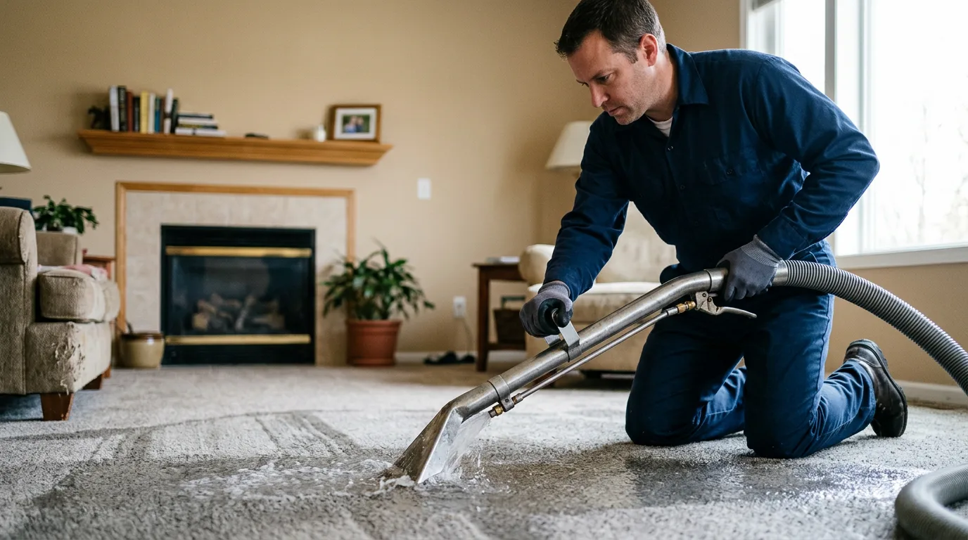 Water damage restoration technician working near Ada, MI